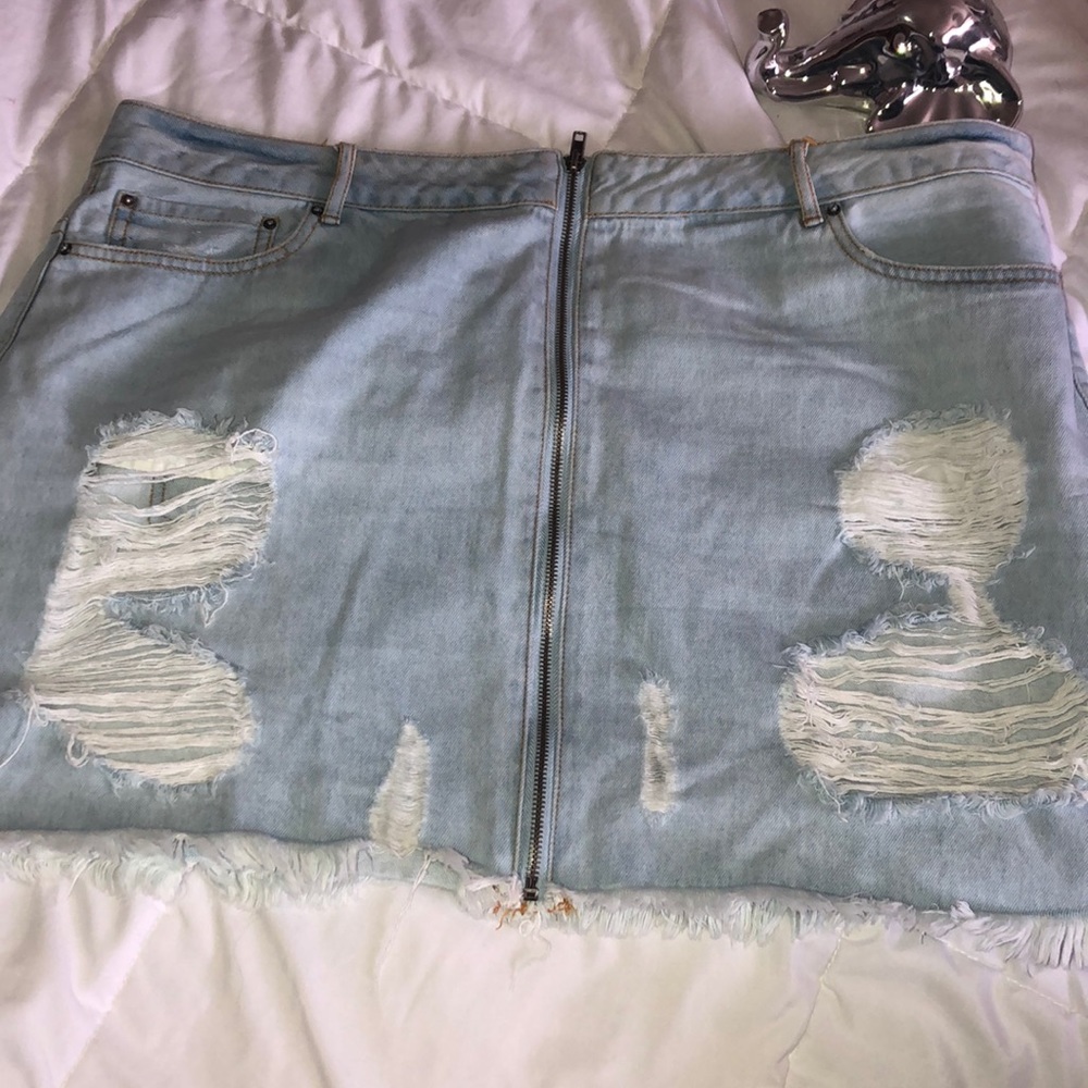 Distressed denim skirt